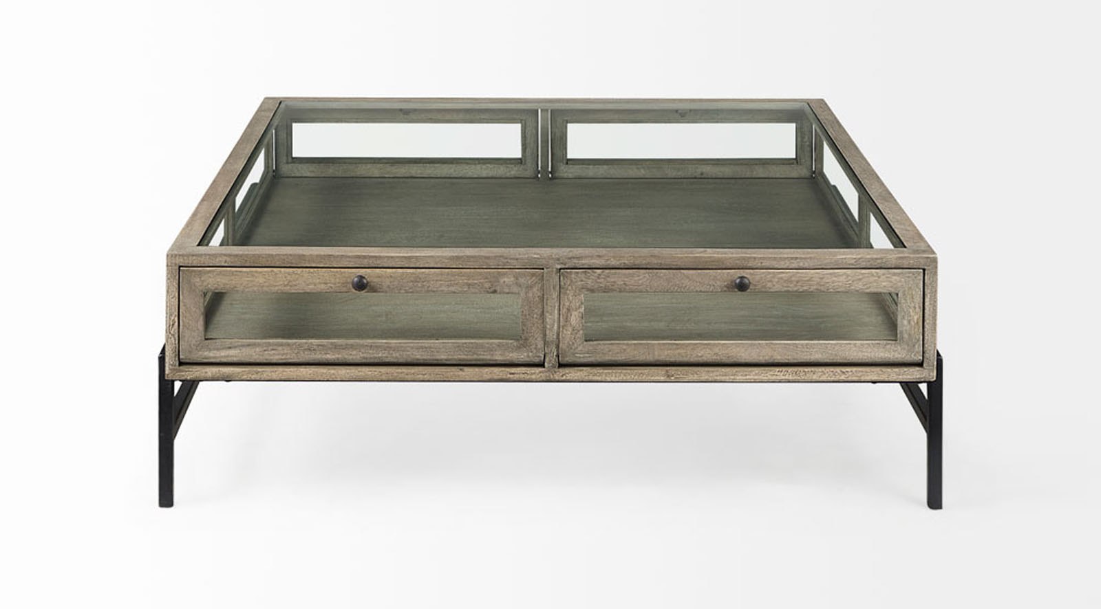 Arelius Gray Wood W/ Black Metal Base Square Display Coffee Table - Image 2