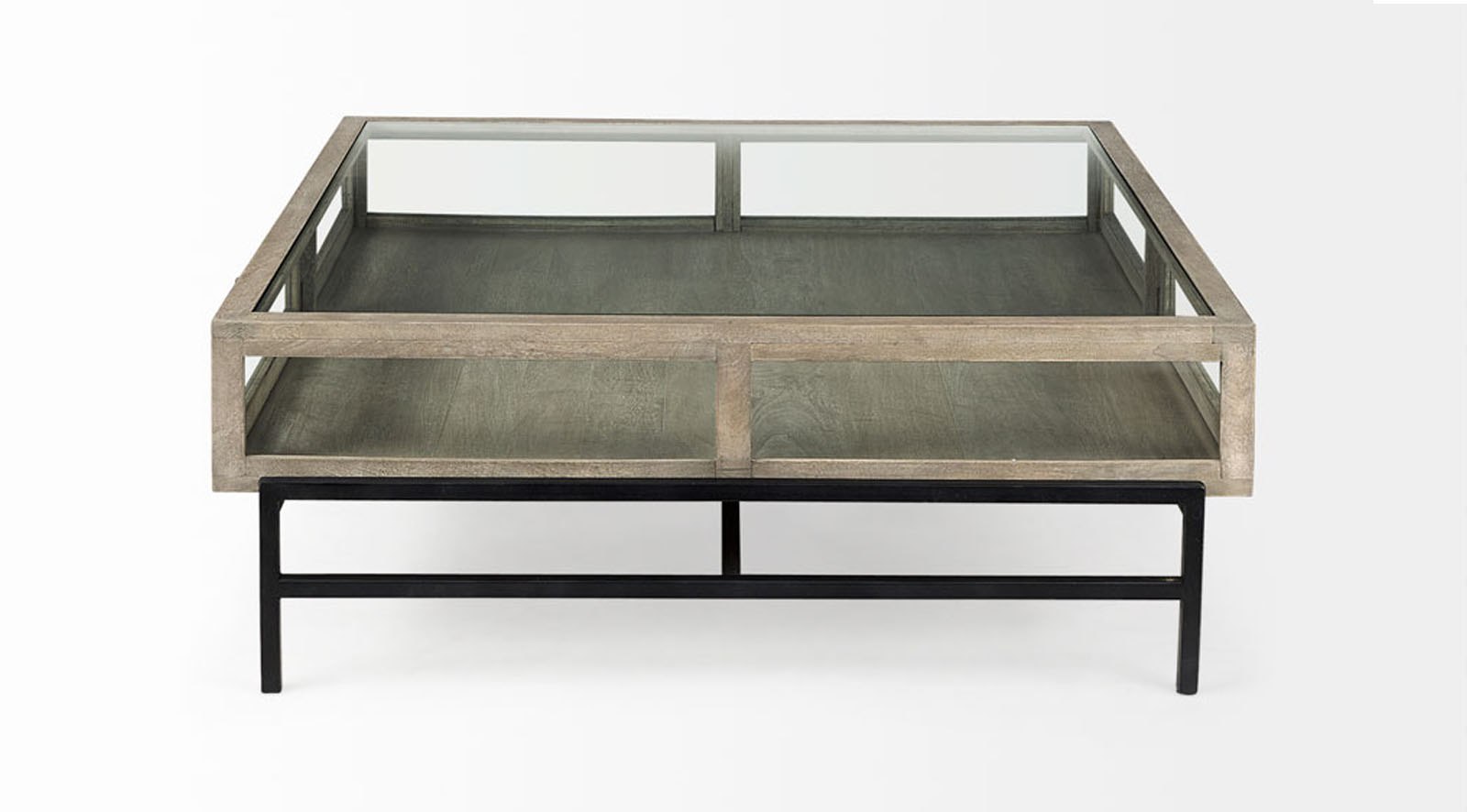 Arelius Gray Wood W/ Black Metal Base Square Display Coffee Table - Image 12