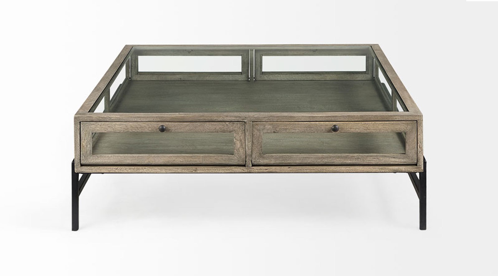Arelius Gray Wood W/ Black Metal Base Square Display Coffee Table - Image 11