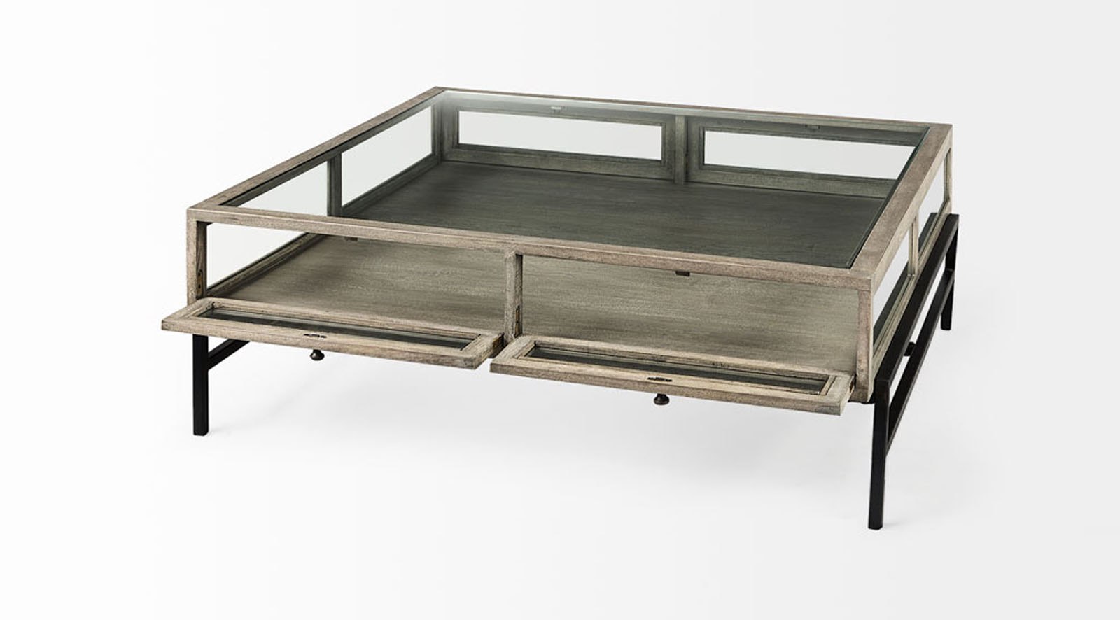 Arelius Gray Wood W/ Black Metal Base Square Display Coffee Table - Image 10