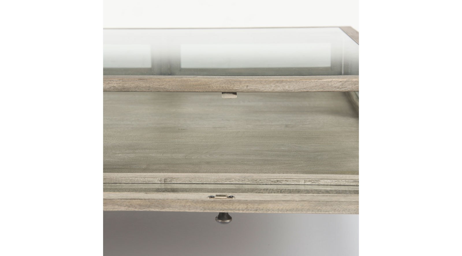 Arelius Gray Wood W/ Black Metal Base Square Display Coffee Table - Image 9