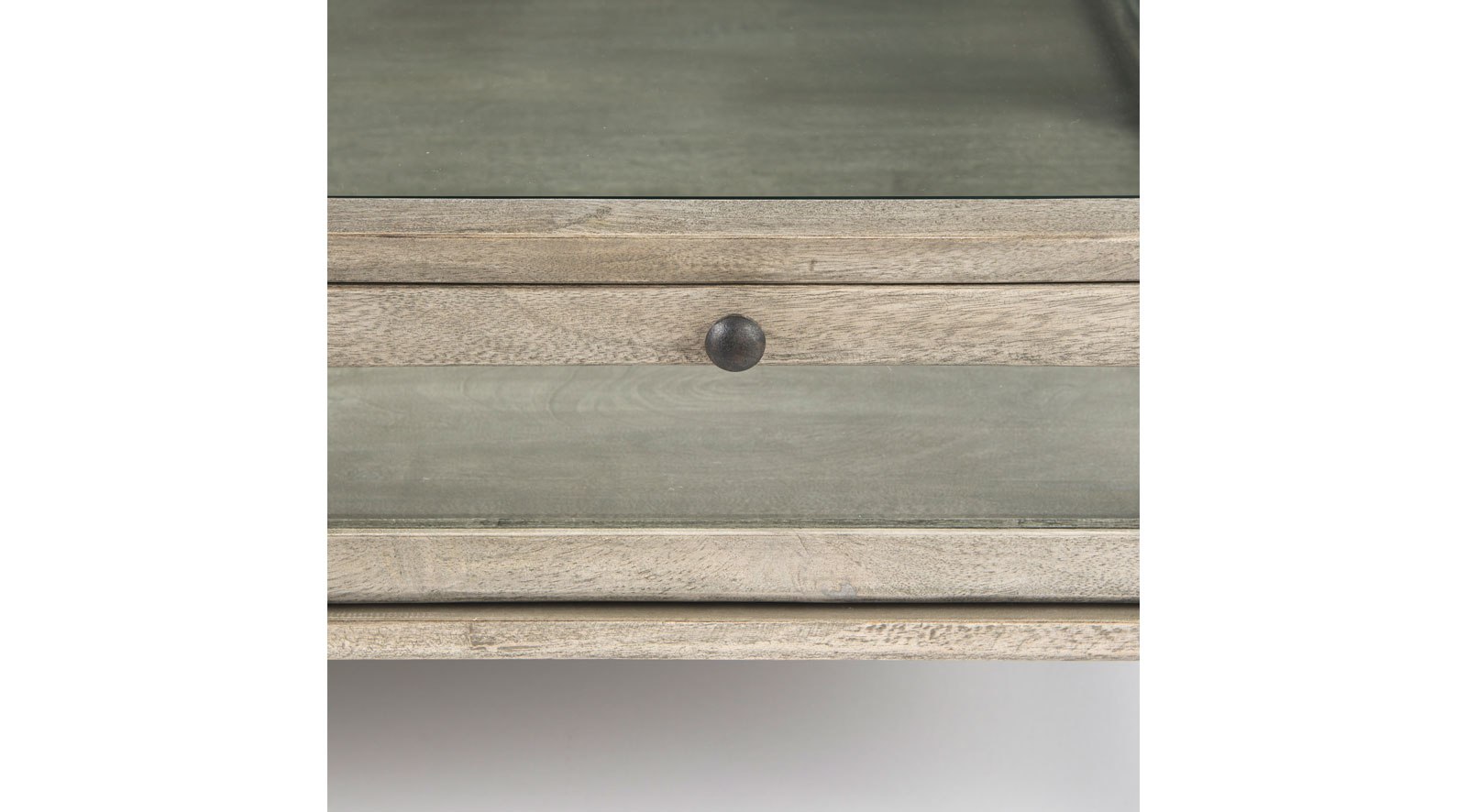 Arelius Gray Wood W/ Black Metal Base Square Display Coffee Table - Image 7