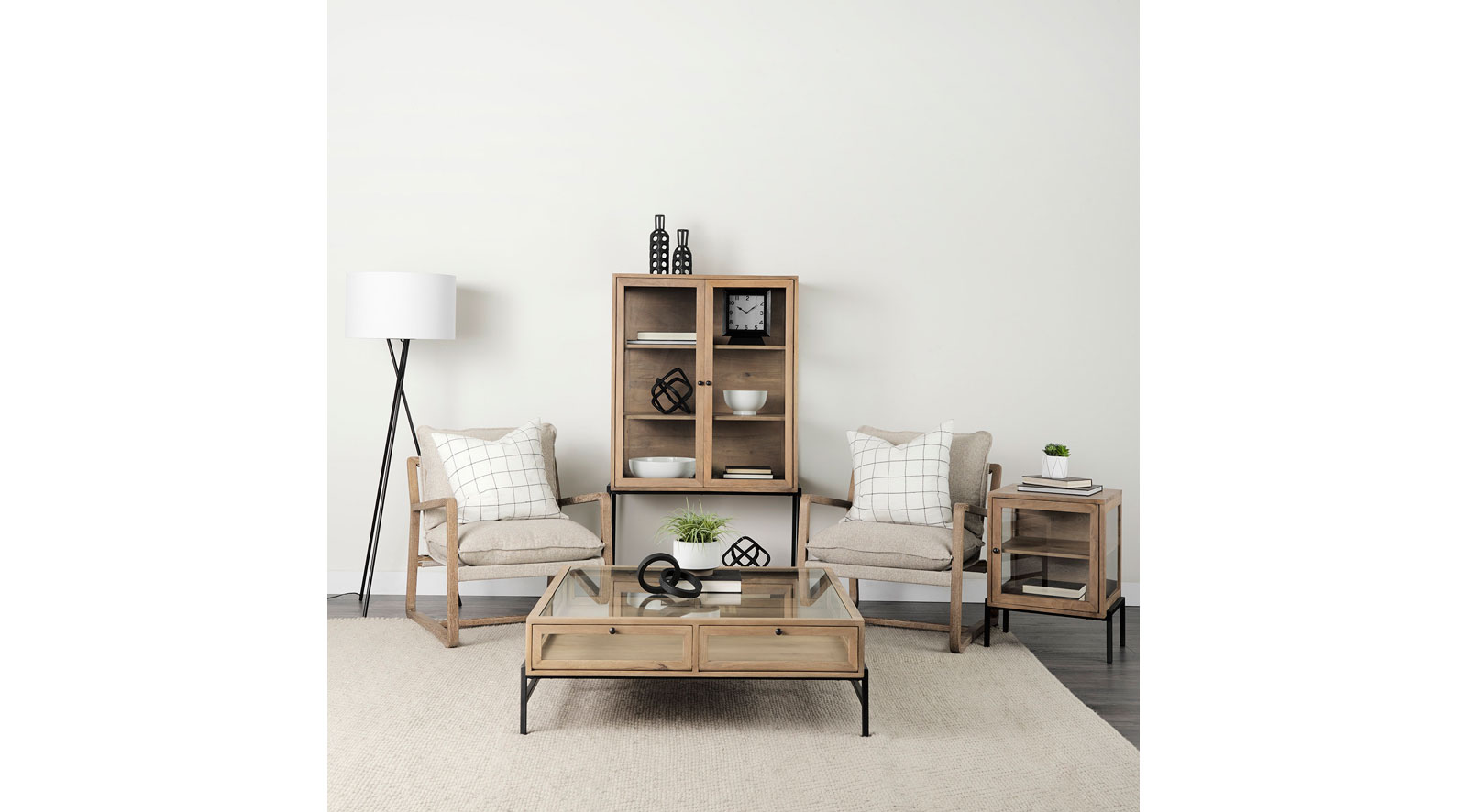 Arelius Light Brown W/ Black Metal Base Square Display Coffee Table - Image 13