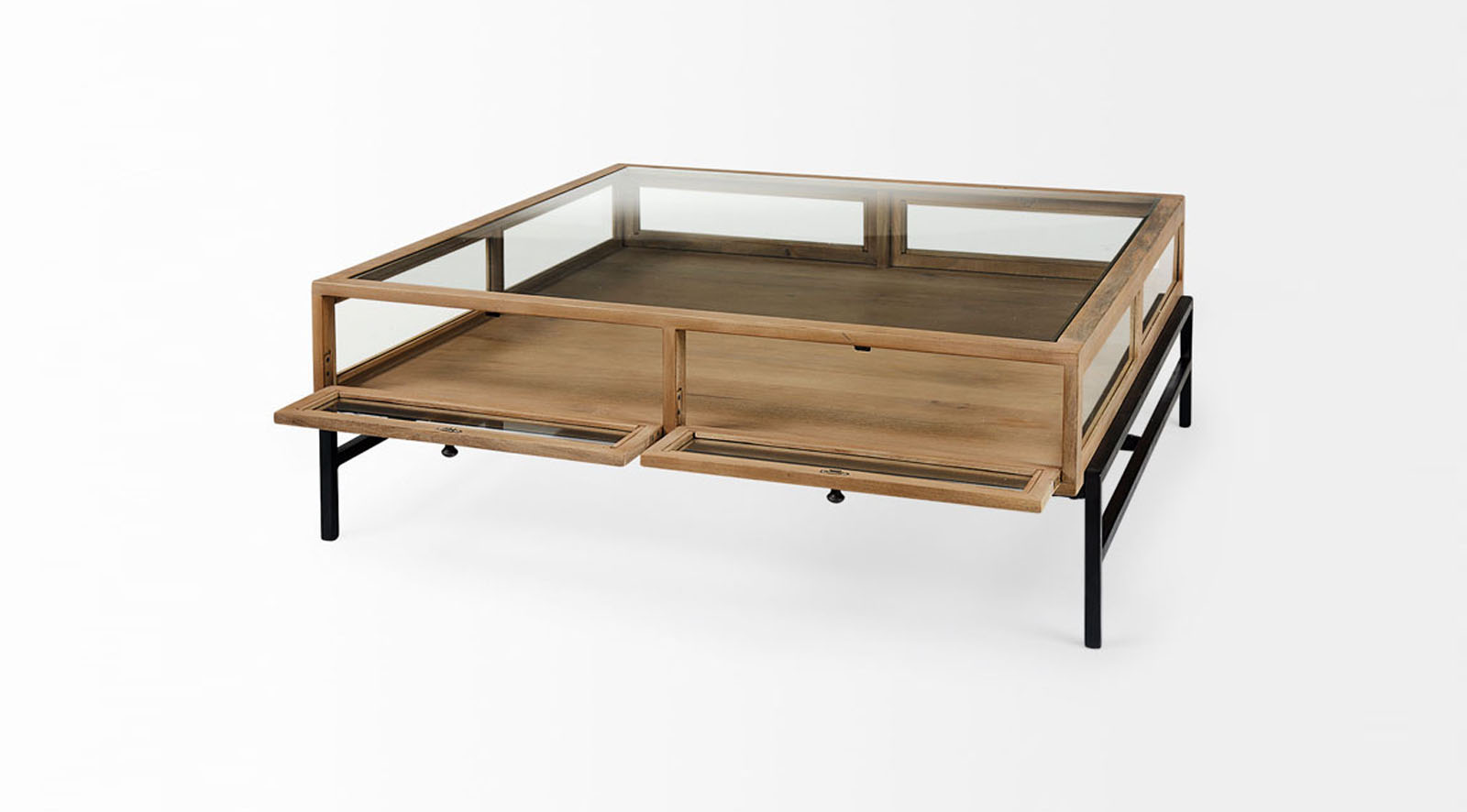 Arelius Light Brown W/ Black Metal Base Square Display Coffee Table - Image 4
