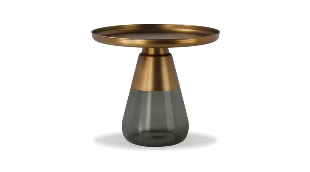 Duverre End Table-antique Brass / Smoke Grey Glass Base
