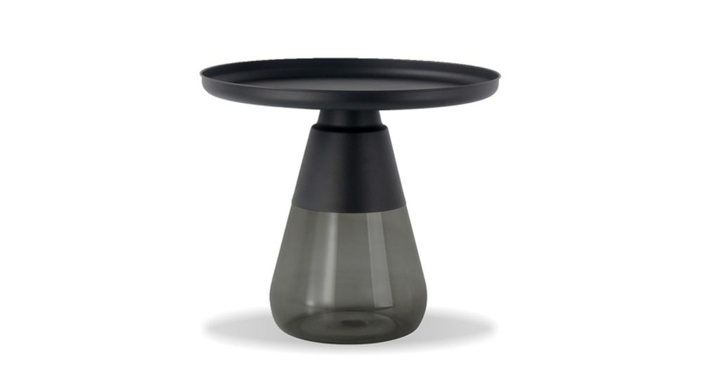Duverre End Table-matte Black Pc Aluminum Top/ Smoke Grey Glass Base