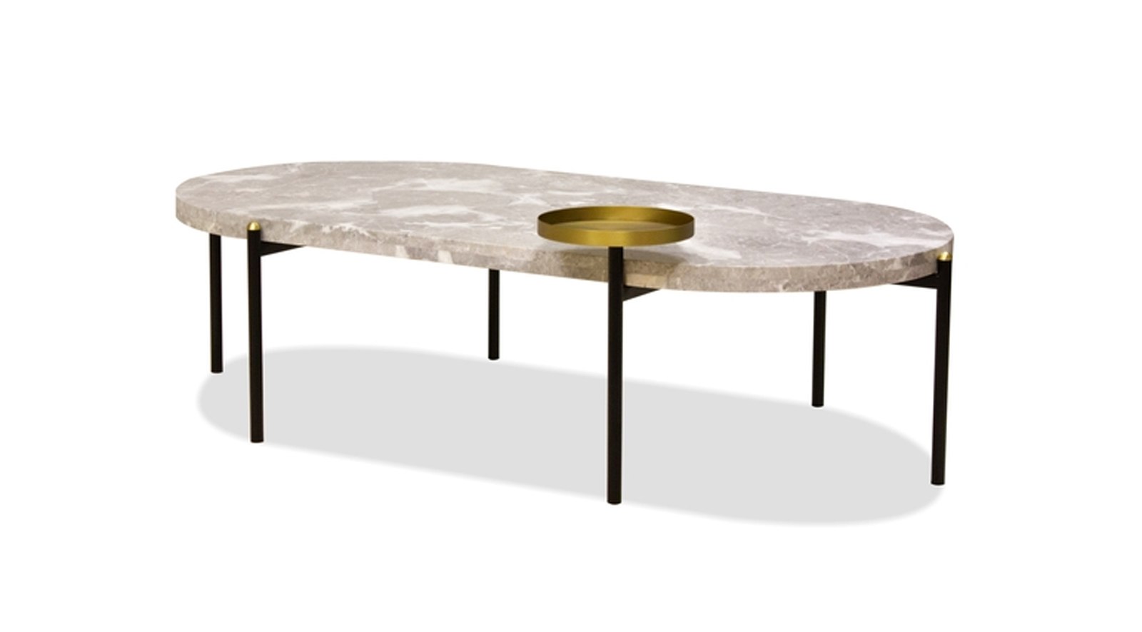 Velodrome Coffee Table With Removable Tray Grey Marble Top / Black Legs With Brass Cup