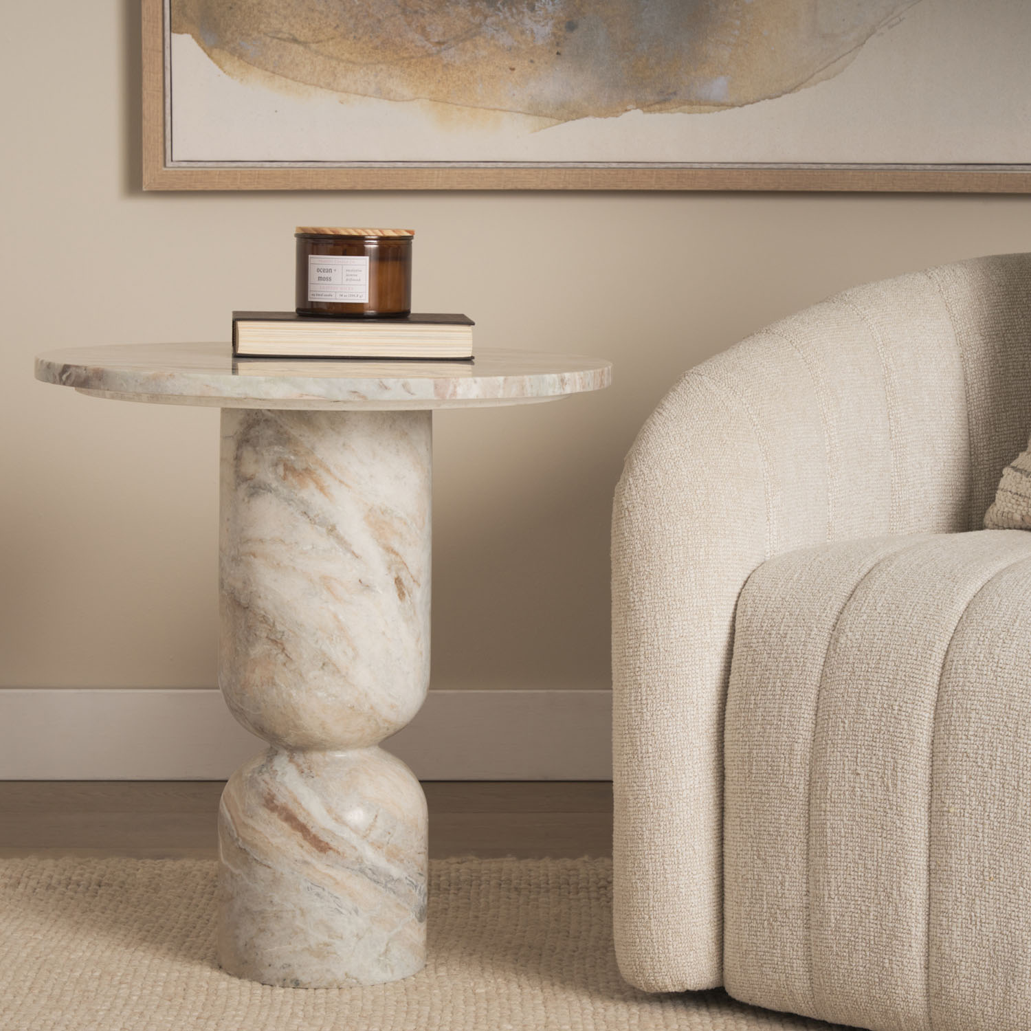 Nylah Solid Pink Marble Accent Table - Image 3
