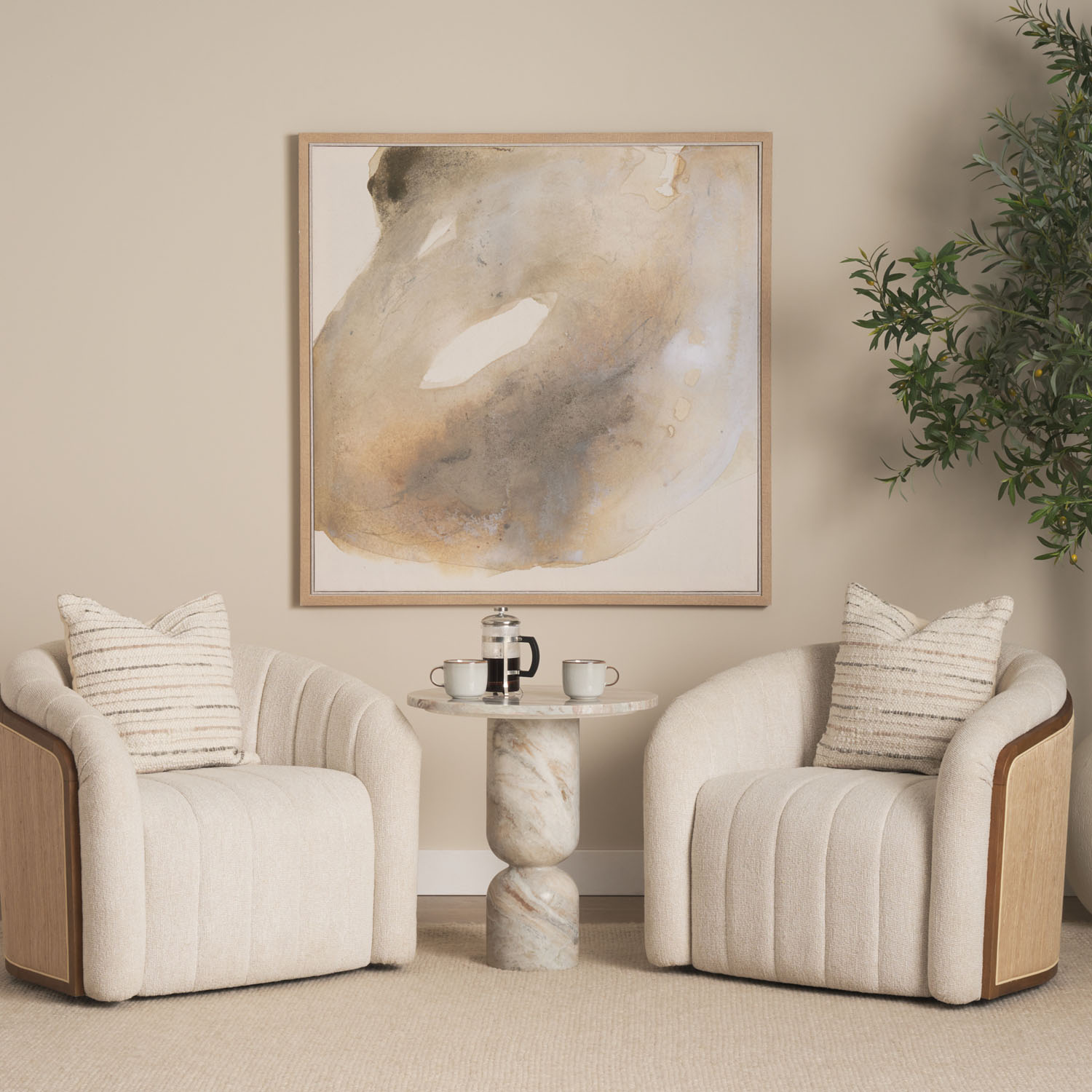 Nylah Solid Pink Marble Accent Table - Image 2