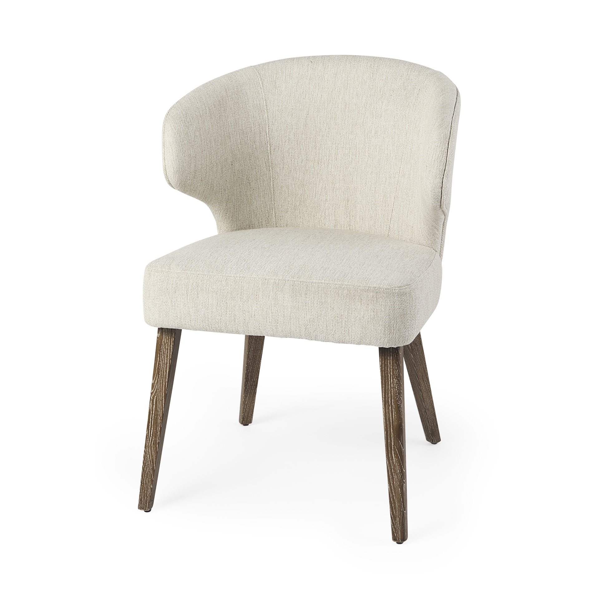 Niles Wingback Dining Chair | Cream Fabric w/ Medium Brown Wooden