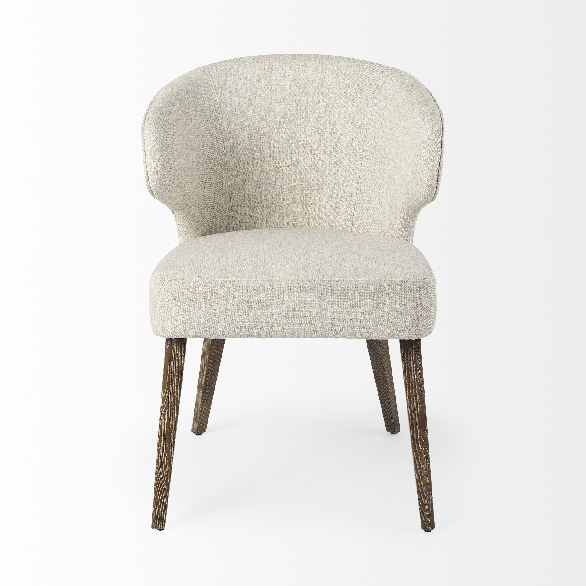 Niles Wingback Dining Chair | Cream Fabric w/ Medium Brown Wooden - Image 2