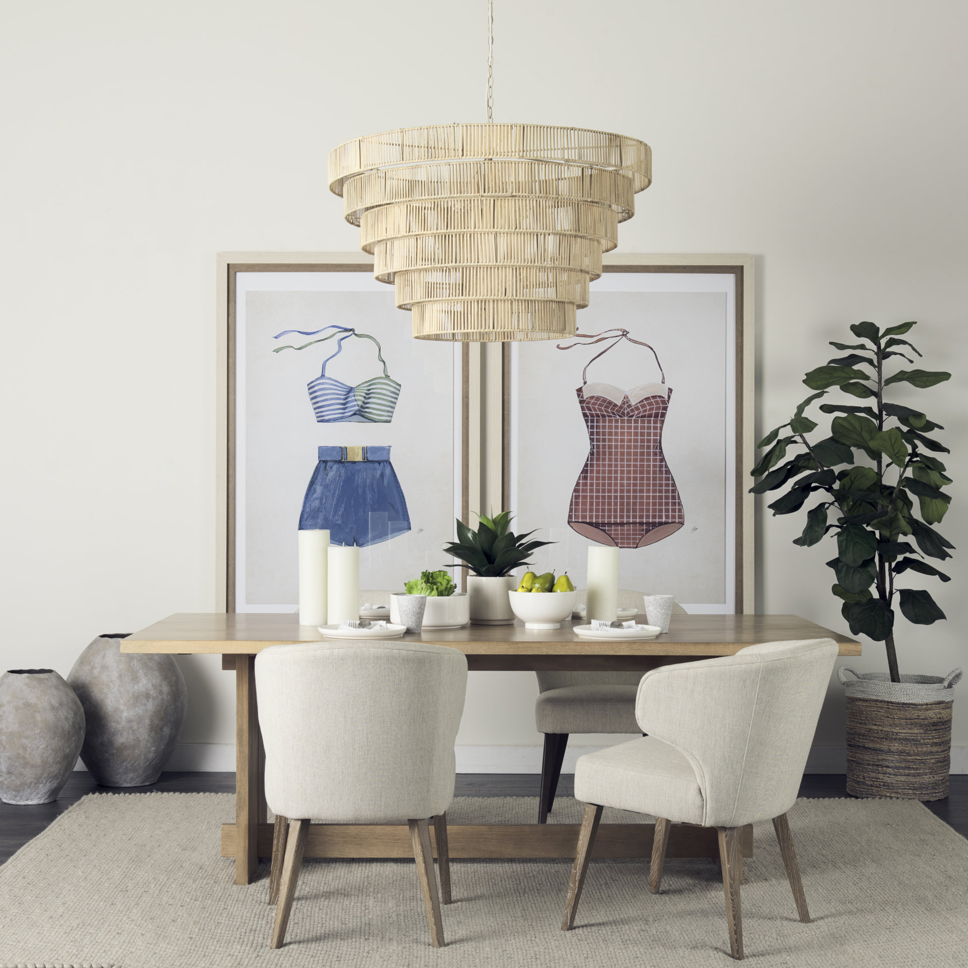 Niles Wingback Dining Chair | Cream Fabric w/ Medium Brown Wooden - Image 11