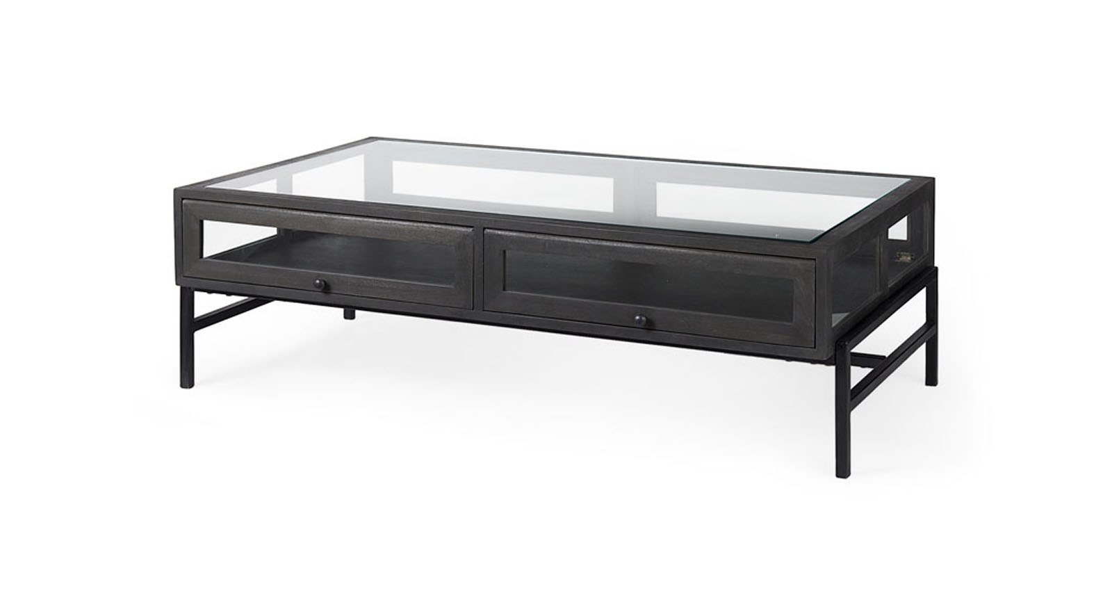 Arelius Dark Brown Wood W/Black Metal Frame Coffee Table