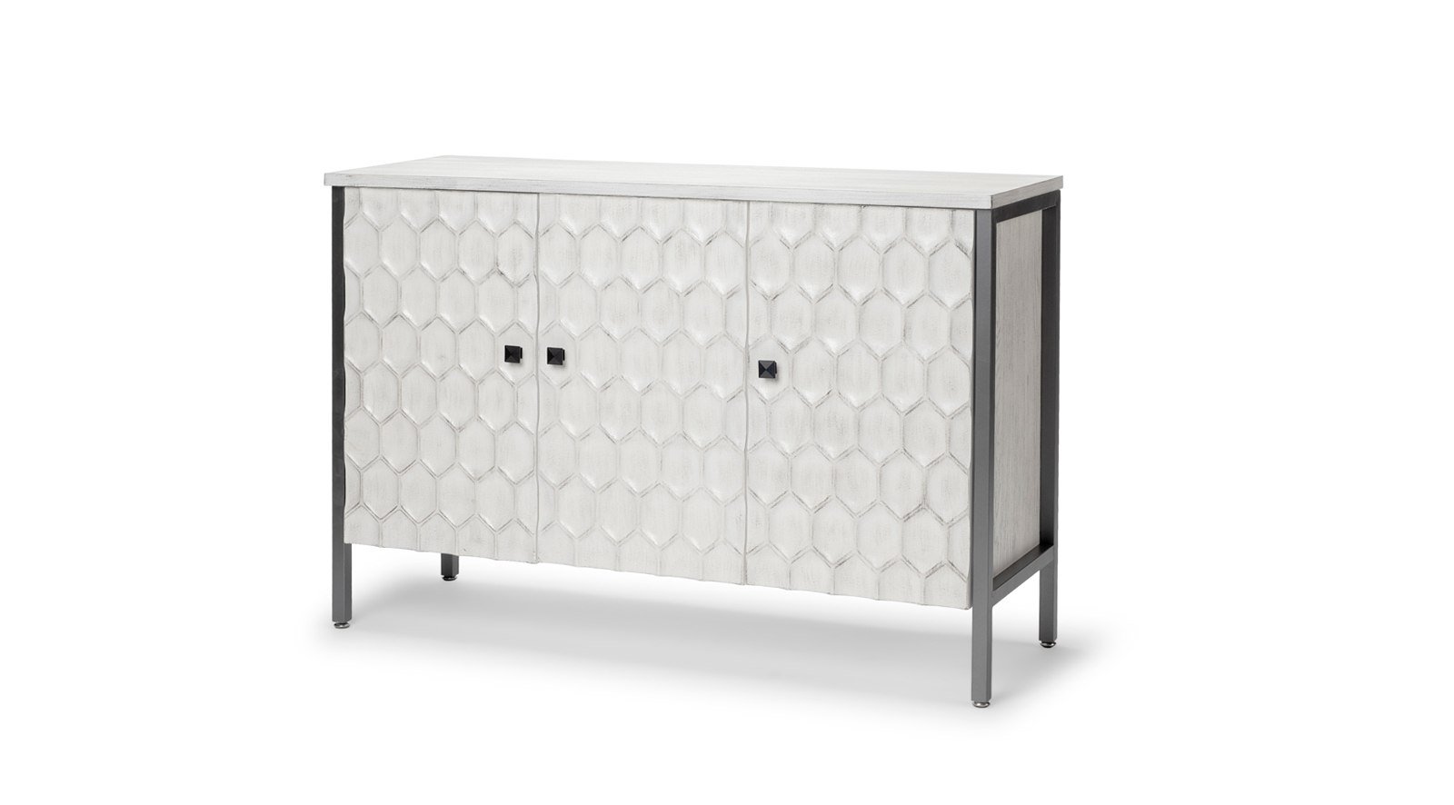 Savannah 47L x 16W White Fir Veneer And Iron 3 Door Accent Cabinet