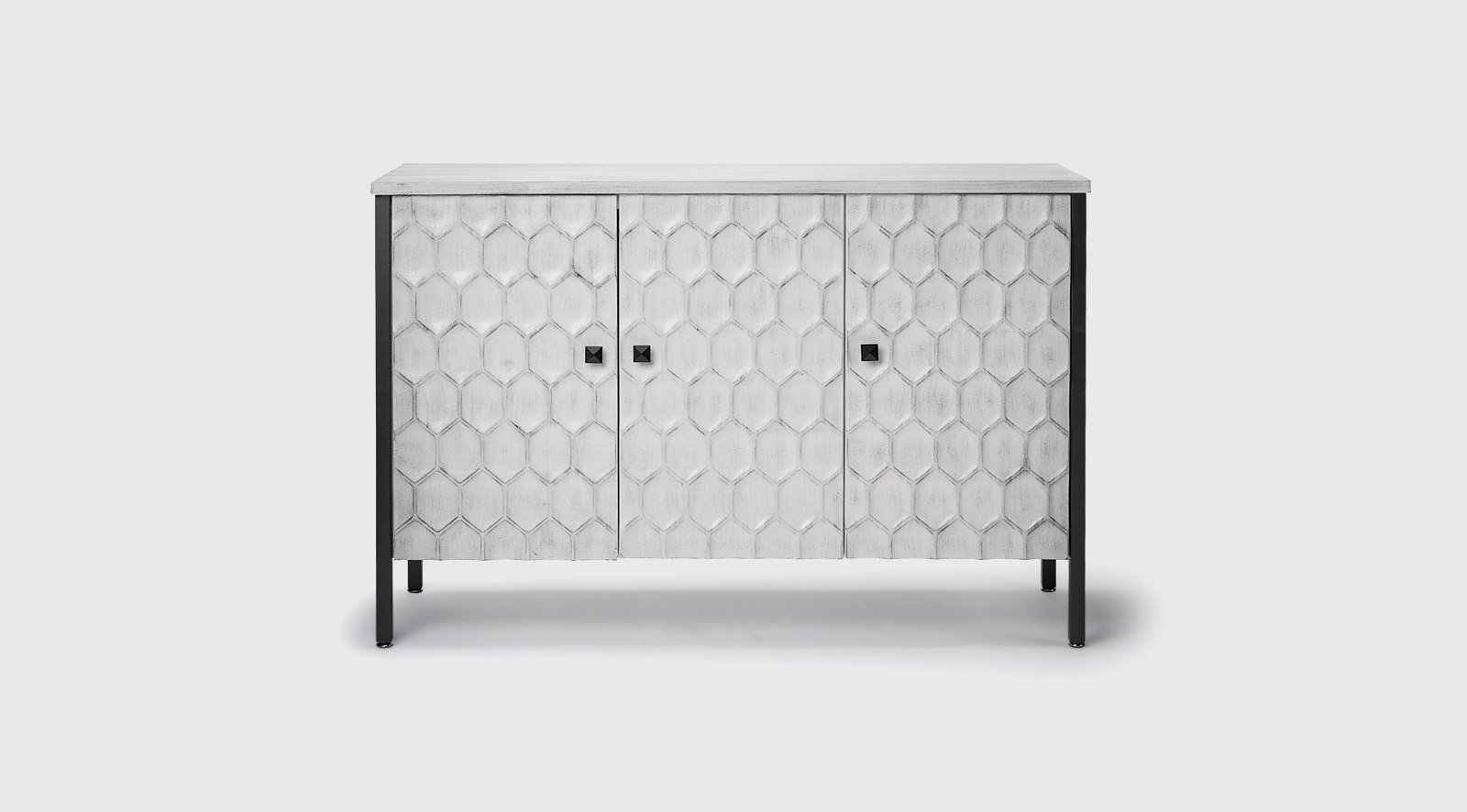 Savannah 47L x 16W White Fir Veneer And Iron 3 Door Accent Cabinet - Image 2