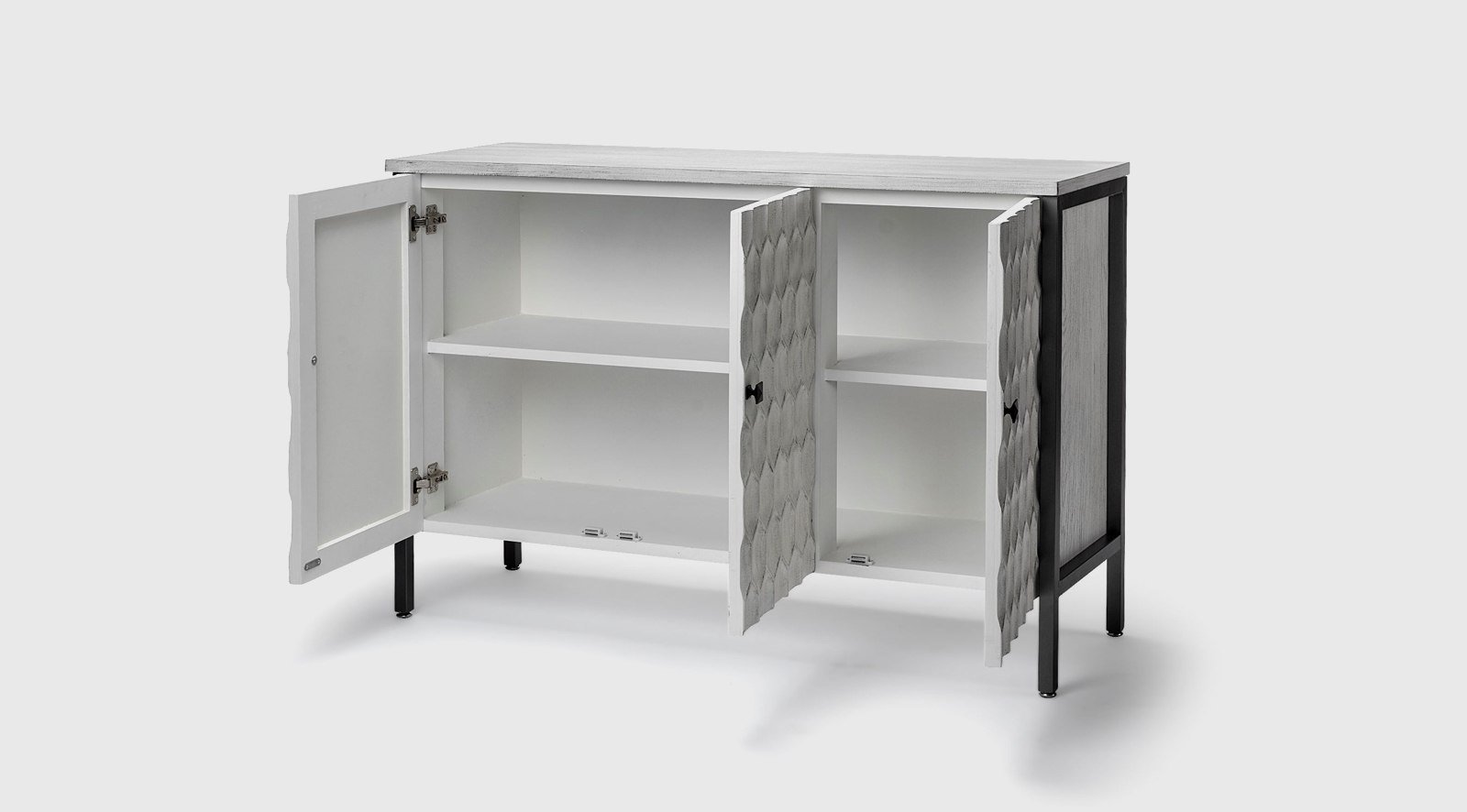 Savannah 47L x 16W White Fir Veneer And Iron 3 Door Accent Cabinet - Image 4
