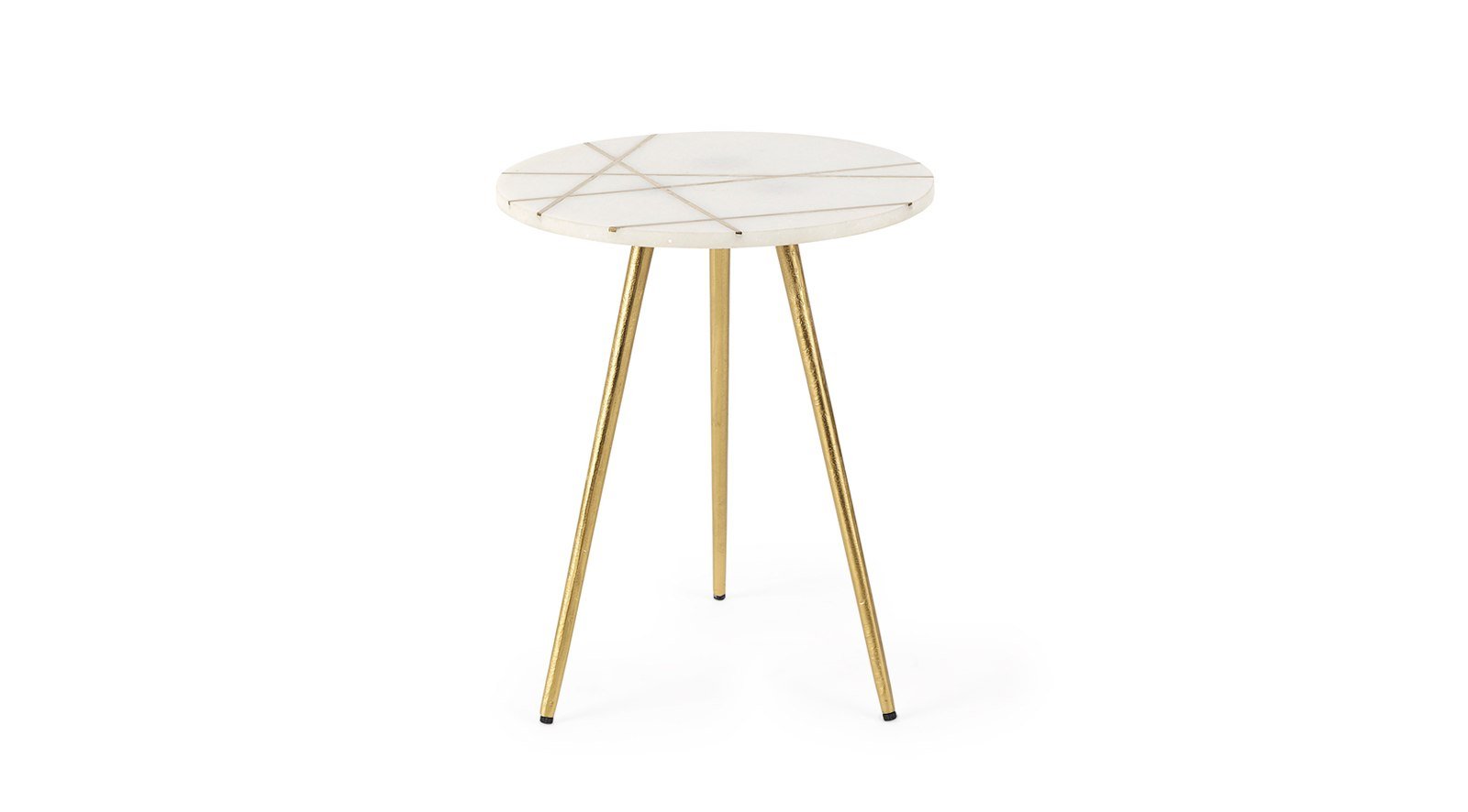 Vivienne White Marble W/Antique Gold Metal Round Small Side Table