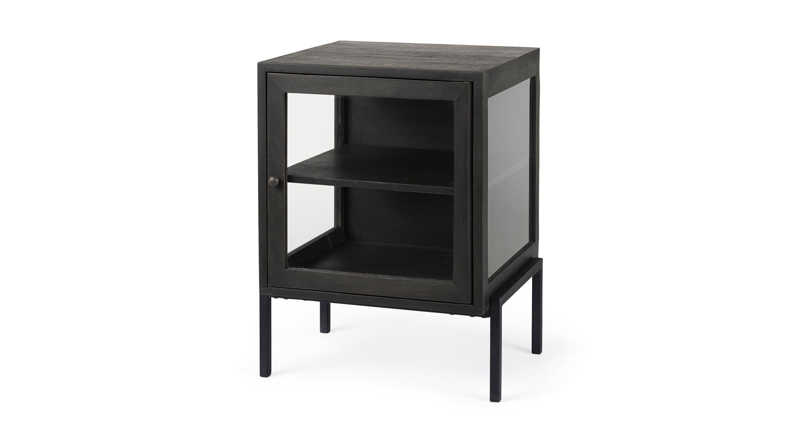 Arelius Dark Brown Wood W/ Black Metal Frame End/Side Table