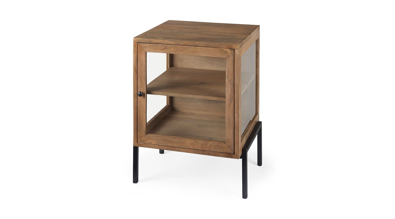 Arelius Light Brown Wood W/ Black Metal Frame End/Side Table