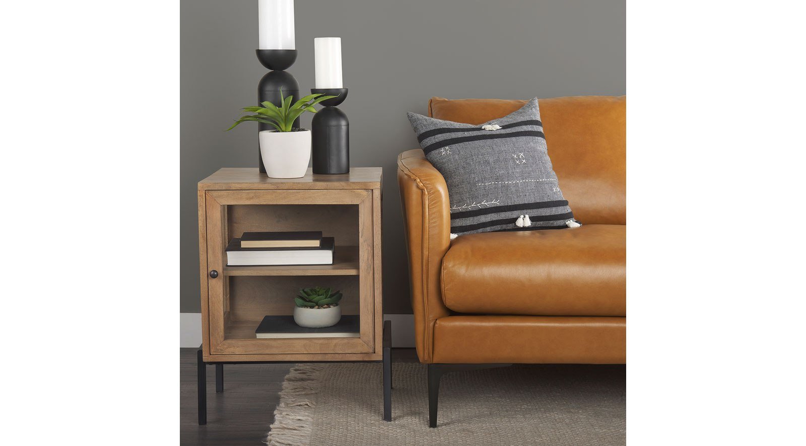 Arelius Light Brown Wood W/ Black Metal Frame End/Side Table - Image 12