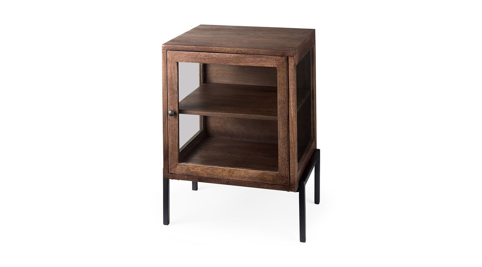 Arelius Medium Brown Wood W/ Black Metal Frame End/Side Table