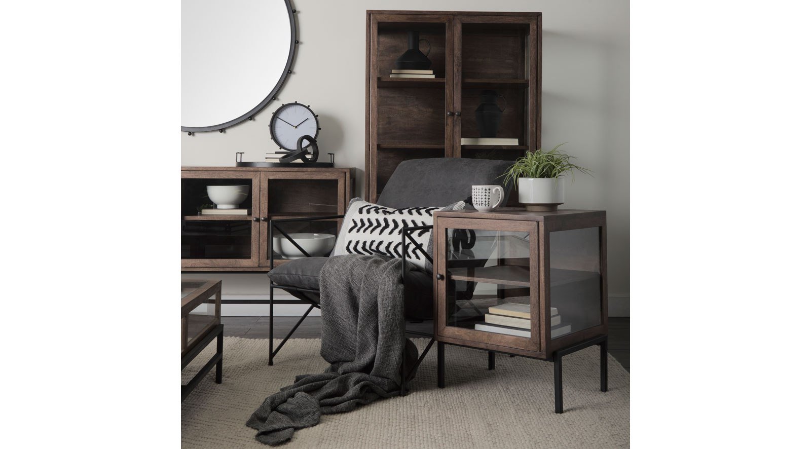 Arelius Medium Brown Wood W/ Black Metal Frame End/Side Table - Image 13