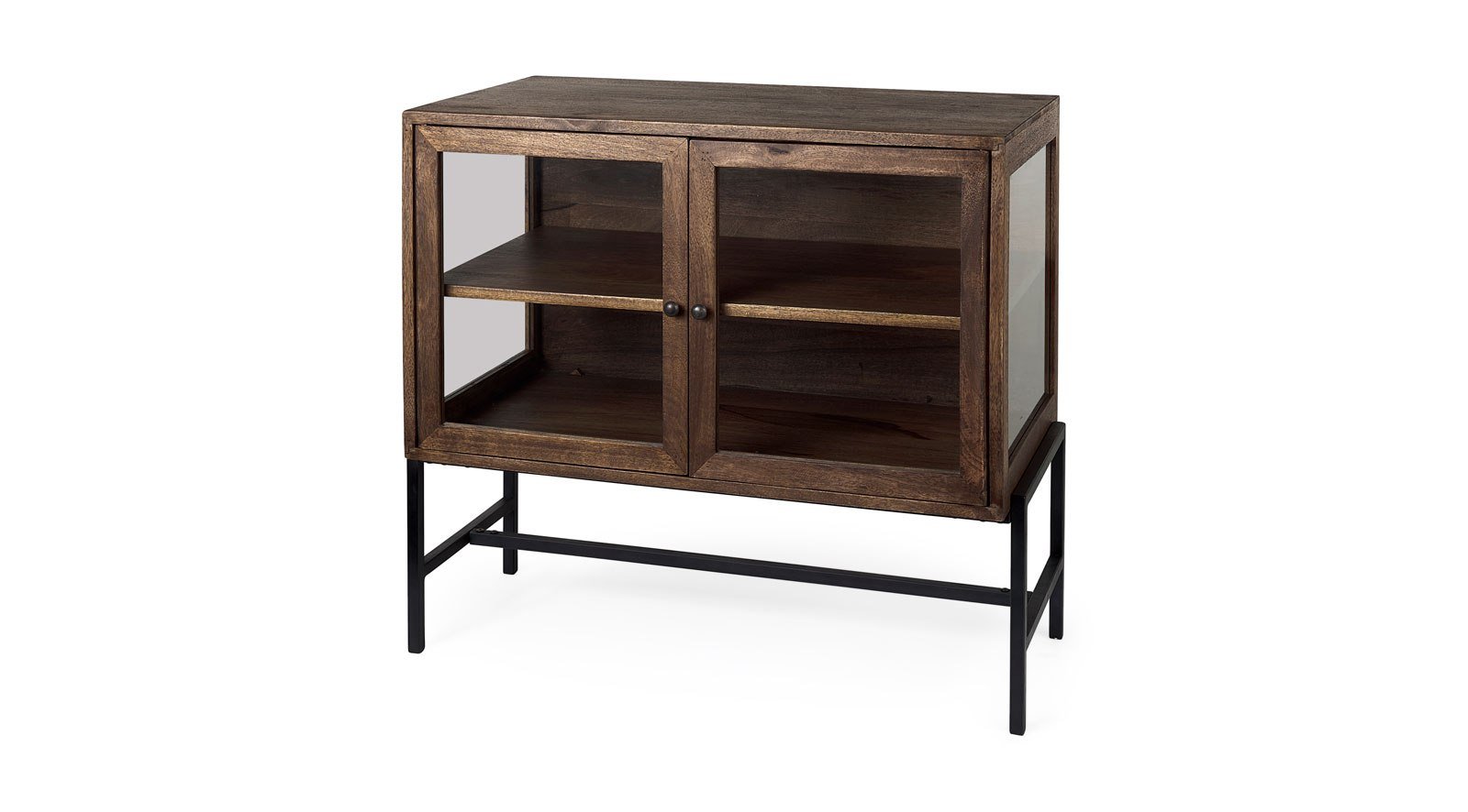 Arelius Medium Brown Wood W/ Black Metal Base 2 Door Accent Cabinet