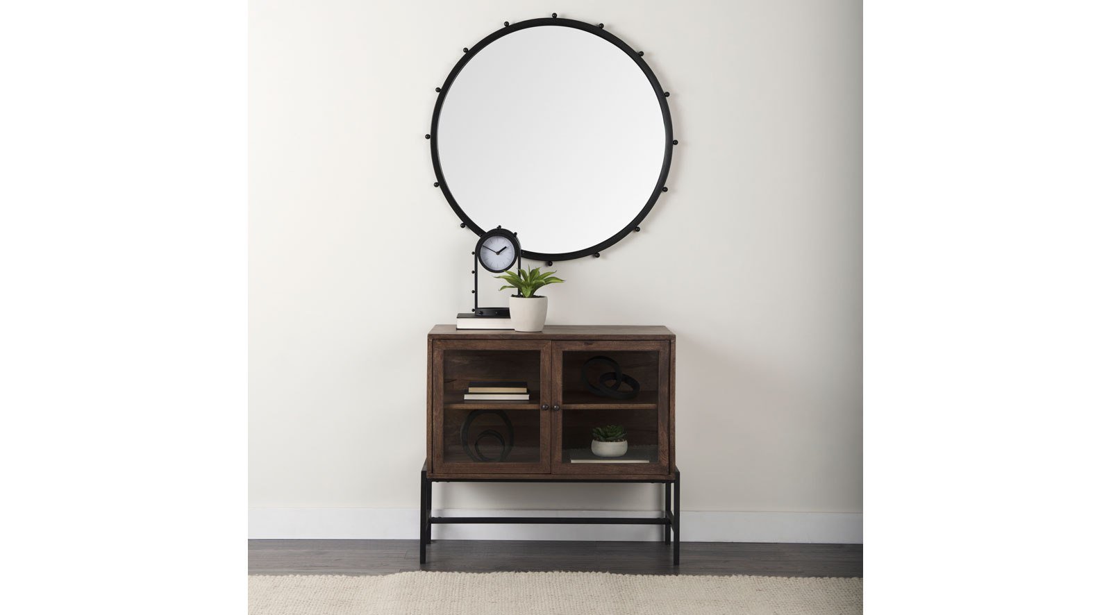 Arelius Medium Brown Wood W/ Black Metal Base 2 Door Accent Cabinet - Image 11
