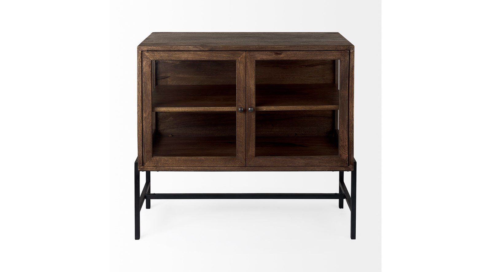 Arelius Medium Brown Wood W/ Black Metal Base 2 Door Accent Cabinet - Image 2
