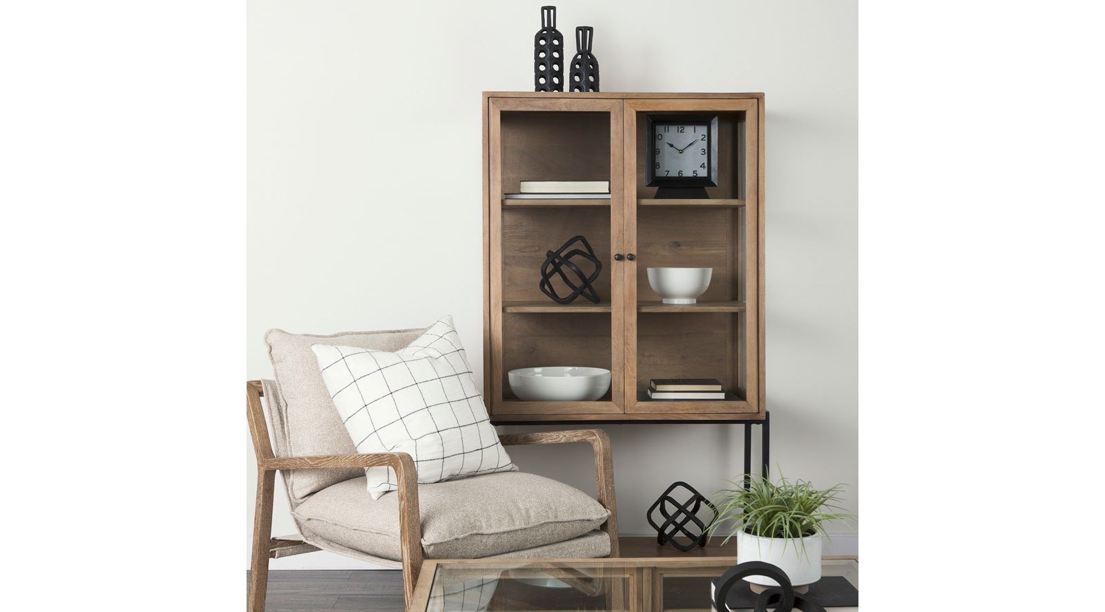 Arelius Light Brown Wood W/ Black Metal Base Display Cabinet - Image 13
