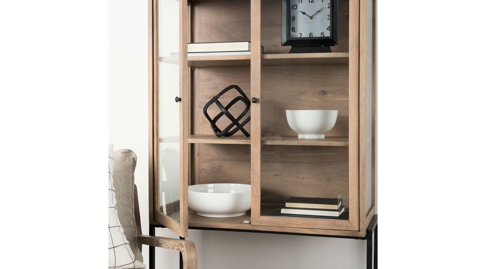 Arelius Light Brown Wood W/ Black Metal Base Display Cabinet - Image 14