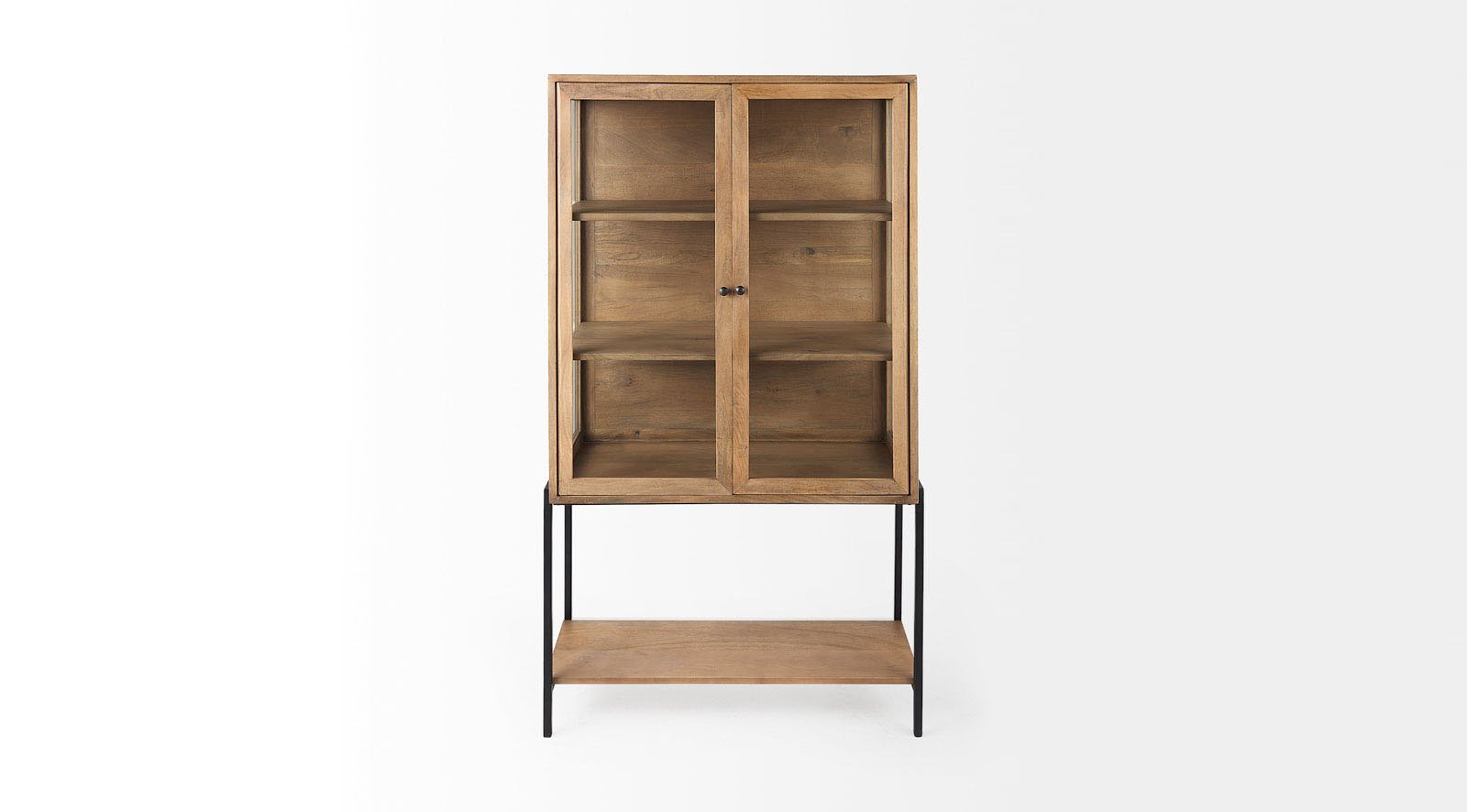 Arelius Light Brown Wood W/ Black Metal Base Display Cabinet - Image 2