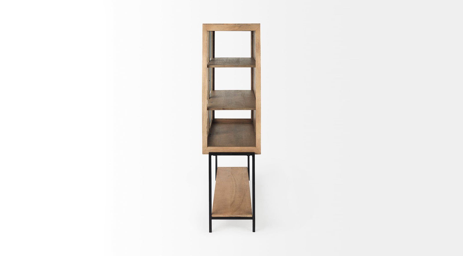 Arelius Light Brown Wood W/ Black Metal Base Display Cabinet - Image 3