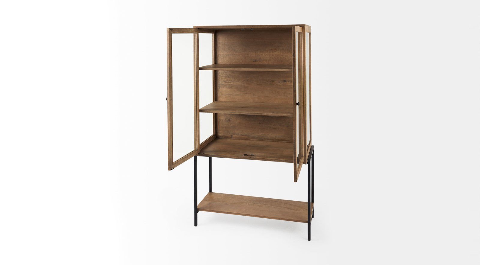 Arelius Light Brown Wood W/ Black Metal Base Display Cabinet - Image 6
