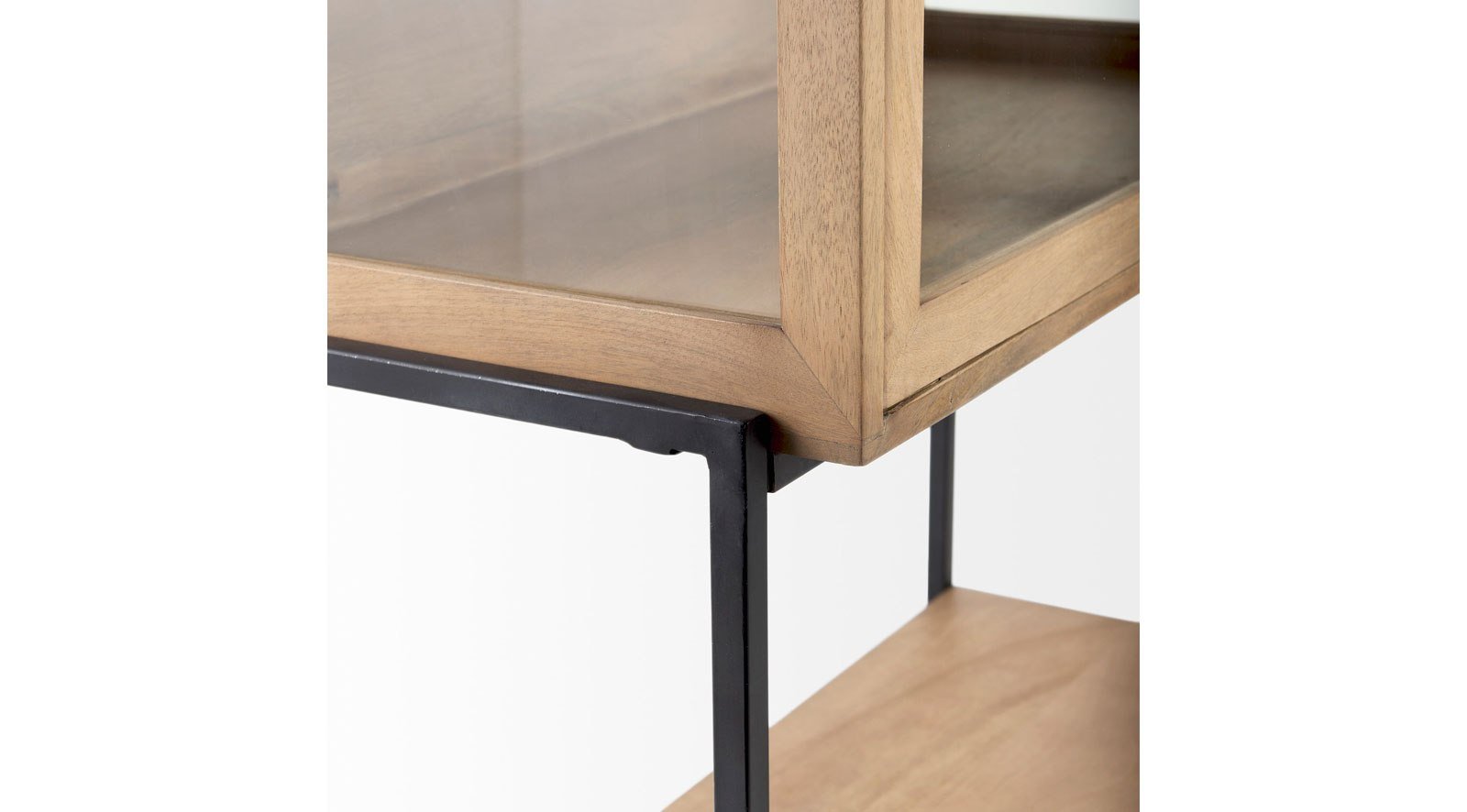 Arelius Light Brown Wood W/ Black Metal Base Display Cabinet - Image 10