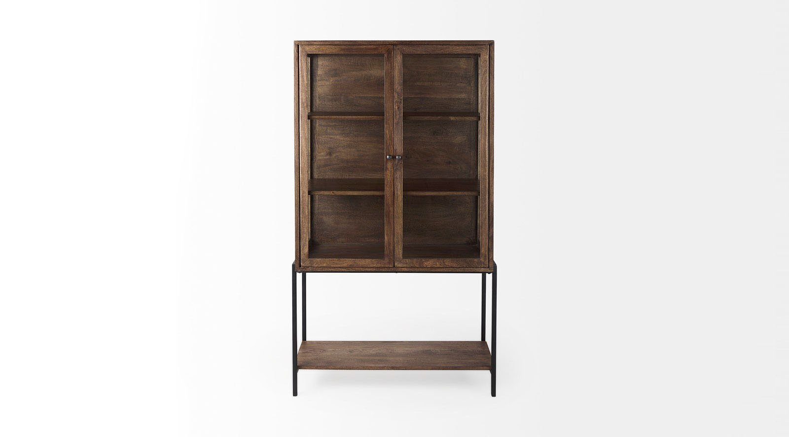 Arelius Medium Brown Wood W/ Black Metal Base Display Cabinet - Image 2