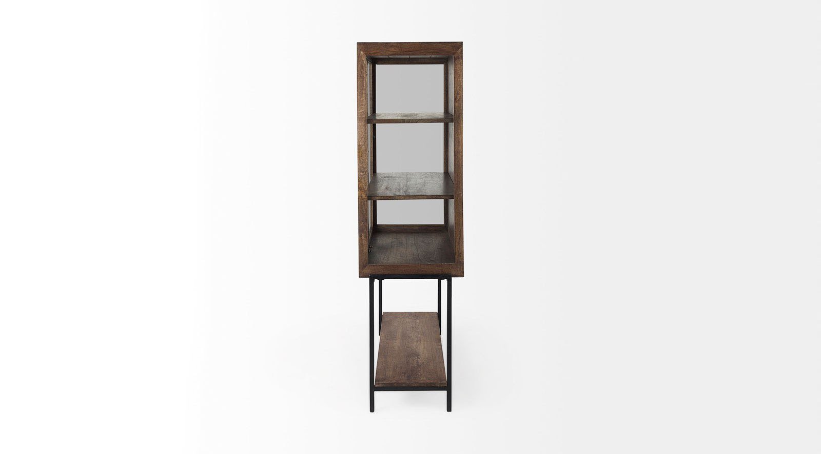 Arelius Medium Brown Wood W/ Black Metal Base Display Cabinet - Image 3
