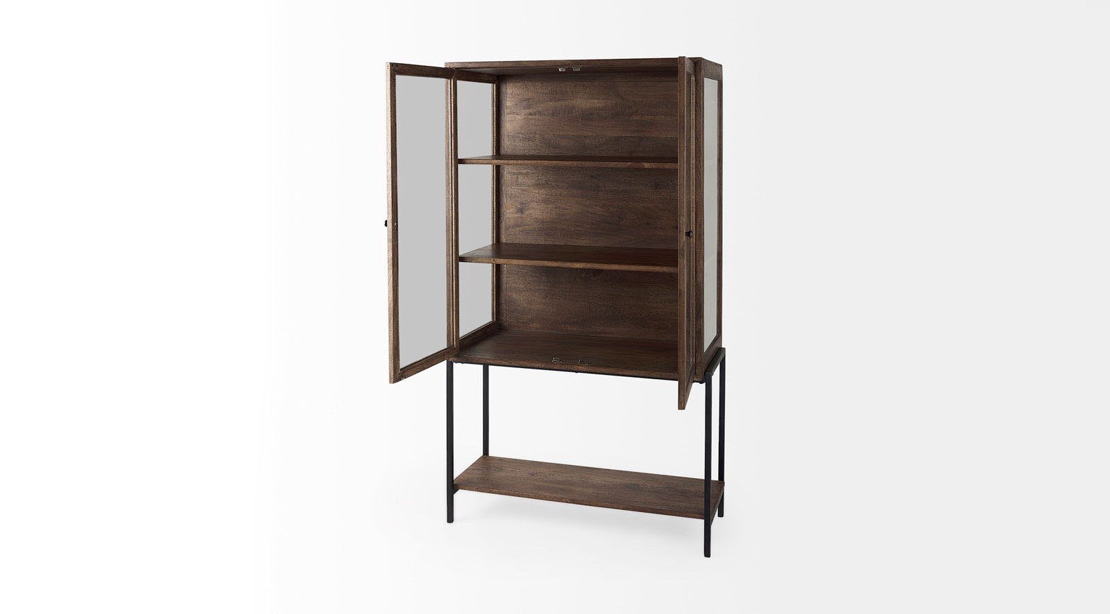 Arelius Medium Brown Wood W/ Black Metal Base Display Cabinet - Image 5