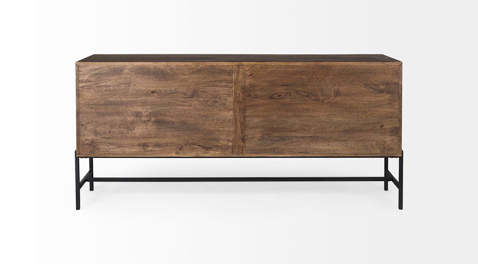 Arelius Medium Brown W/ Black Metal Base 4 Door Glass Cabinet Sideboard - Image 4