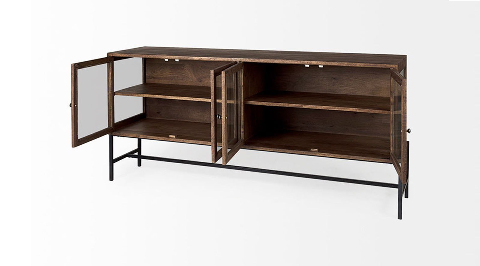 Arelius Medium Brown W/ Black Metal Base 4 Door Glass Cabinet Sideboard - Image 5