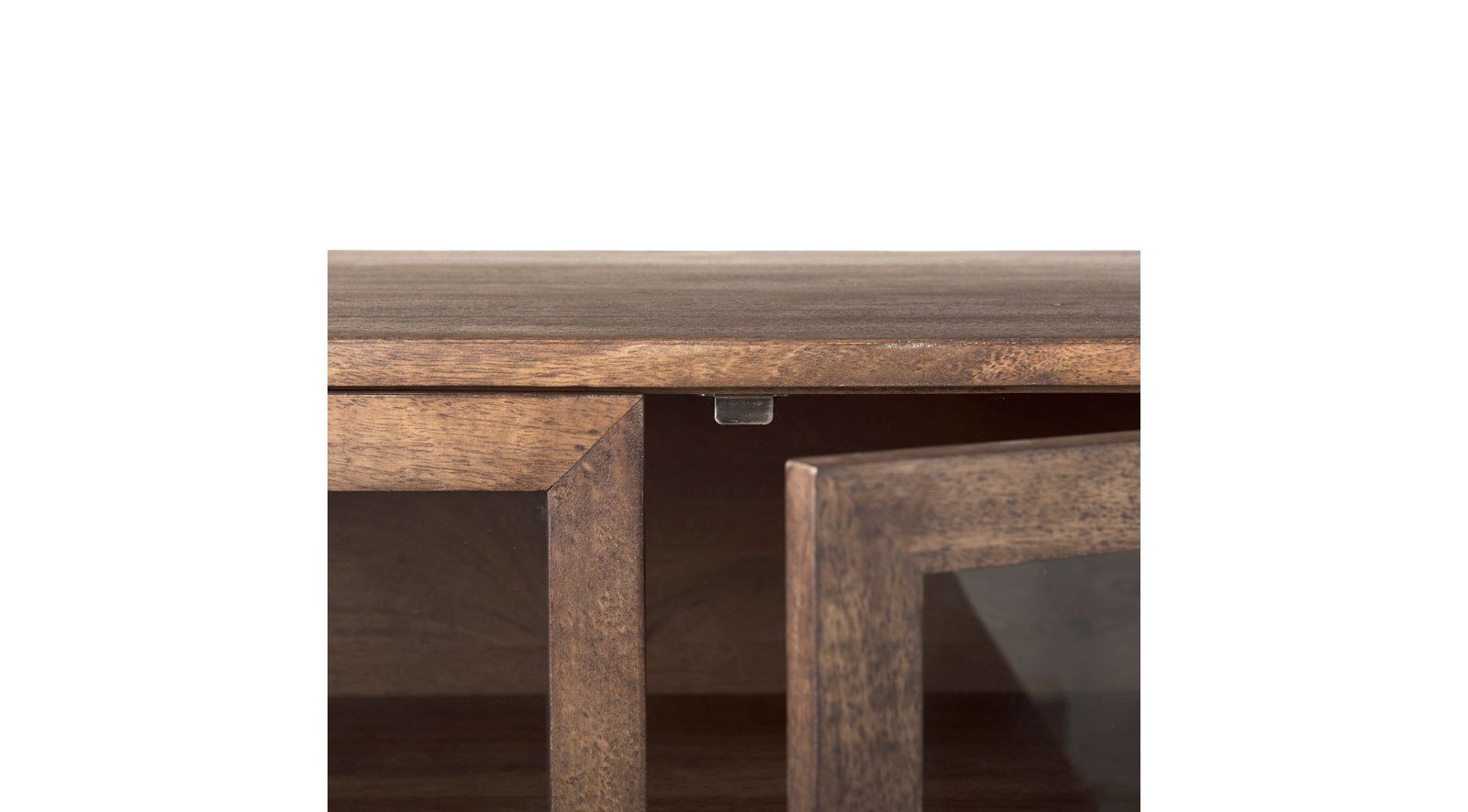 Arelius Medium Brown W/ Black Metal Base 4 Door Glass Cabinet Sideboard - Image 7