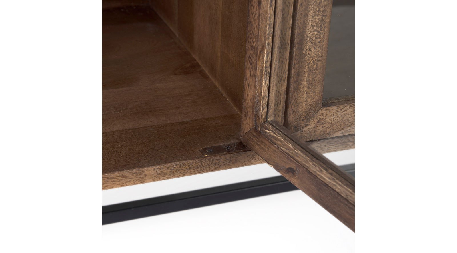 Arelius Medium Brown W/ Black Metal Base 4 Door Glass Cabinet Sideboard - Image 10