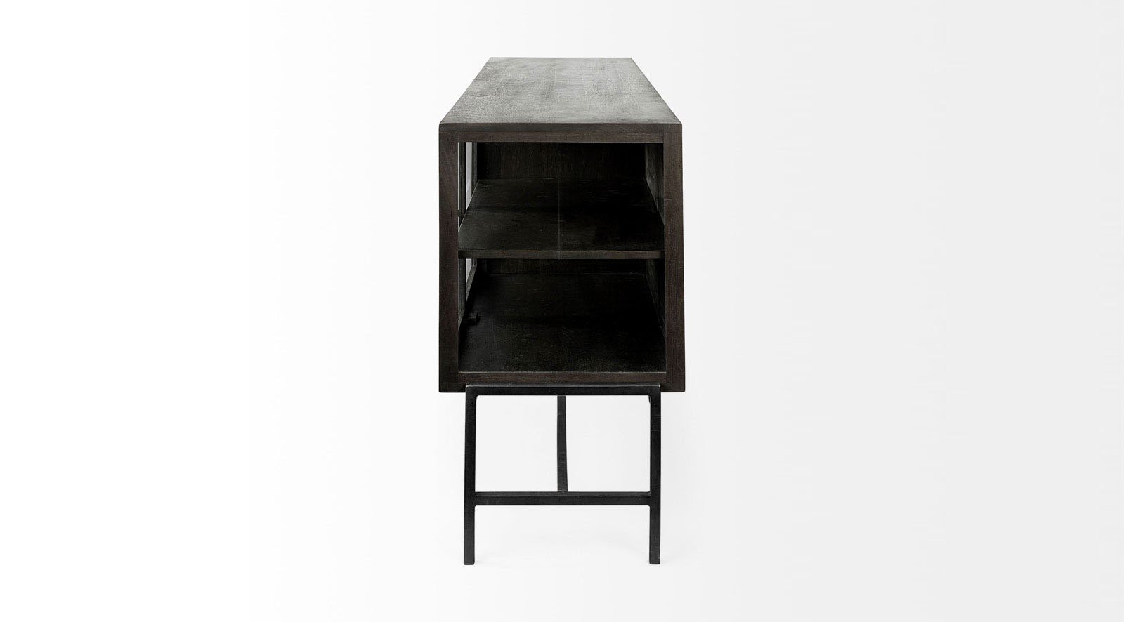 Arelius Dark Brown Wood Black Metal Base 4 Glass Cabinet Door Sideboard - Image 3