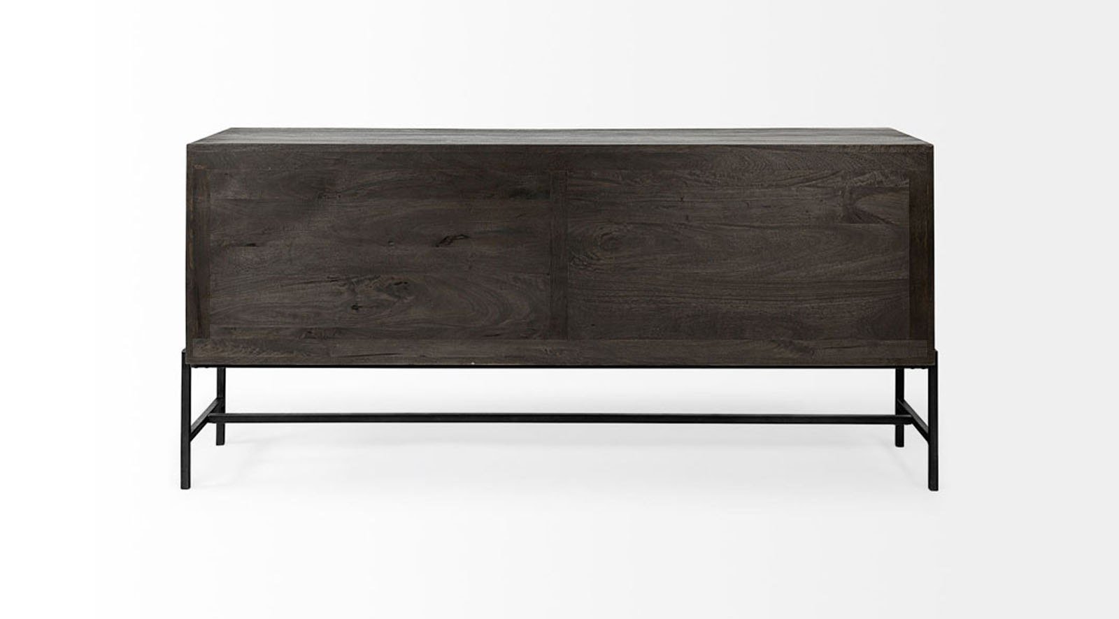 Arelius Dark Brown Wood Black Metal Base 4 Glass Cabinet Door Sideboard - Image 4
