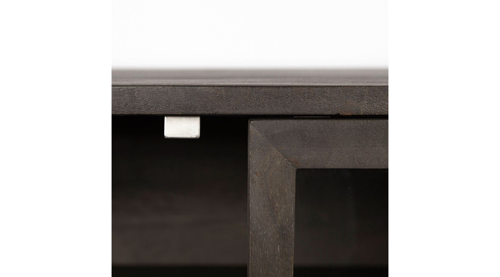 Arelius Dark Brown Wood Black Metal Base 4 Glass Cabinet Door Sideboard - Image 7