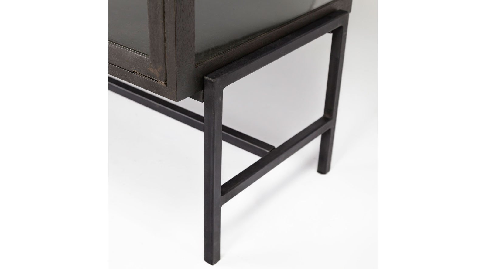 Arelius Dark Brown Wood Black Metal Base 4 Glass Cabinet Door Sideboard - Image 9