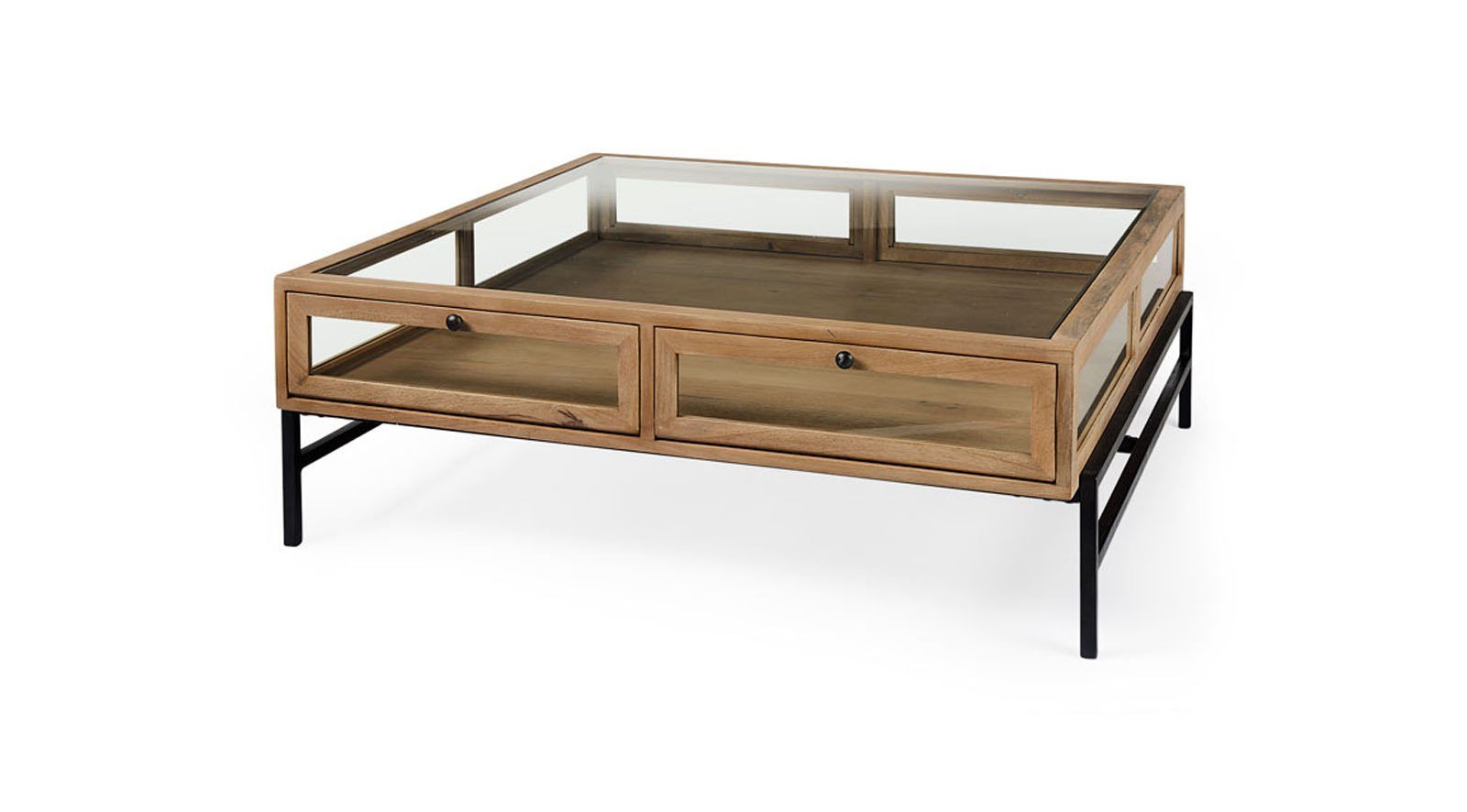 Arelius Light Brown W/ Black Metal Base Square Display Coffee Table