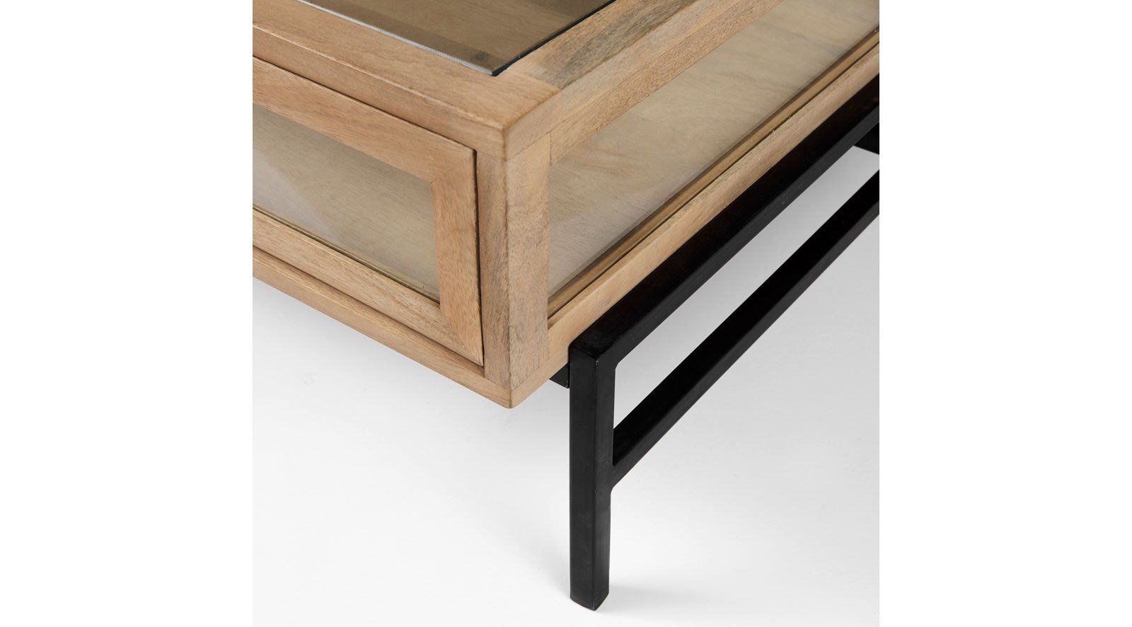 Arelius Light Brown W/ Black Metal Base Square Display Coffee Table - Image 10