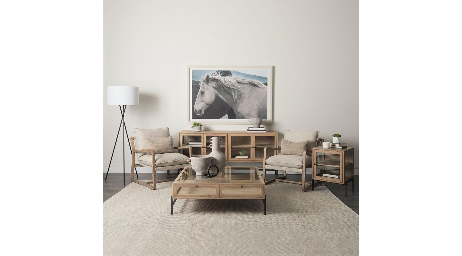 Arelius Light Brown W/ Black Metal Base Square Display Coffee Table - Image 12