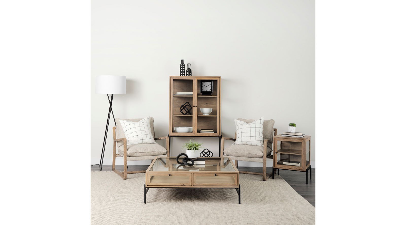 Arelius Light Brown W/ Black Metal Base Square Display Coffee Table - Image 13